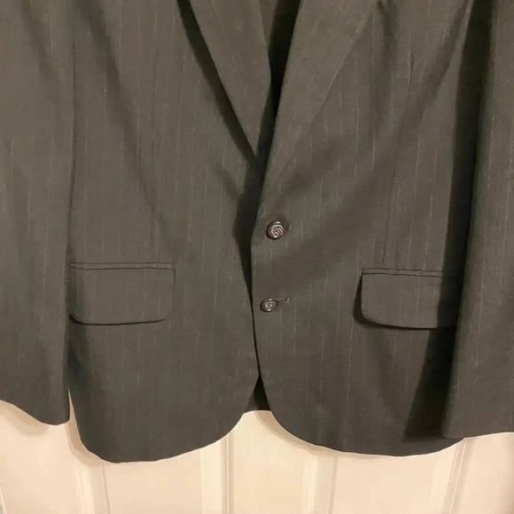 Barrington Black Blue Striped Wool Blend 2 Button Blazer Suit Men's 40R pockets - Picture 6 of 7